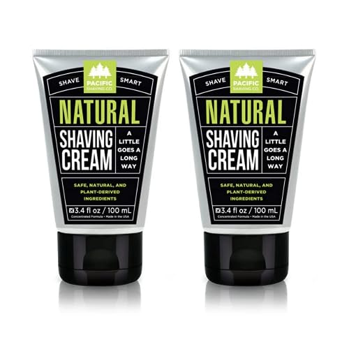 Pacific Shaving Company Natural Shaving Cream - Shea Butter + Vitamin E Shave Cream for Sensitive Skin - Clean Formula for a Smooth, Anti-Redness + Irritation-Free Shave Cream (3.4 Oz, 2 Count)