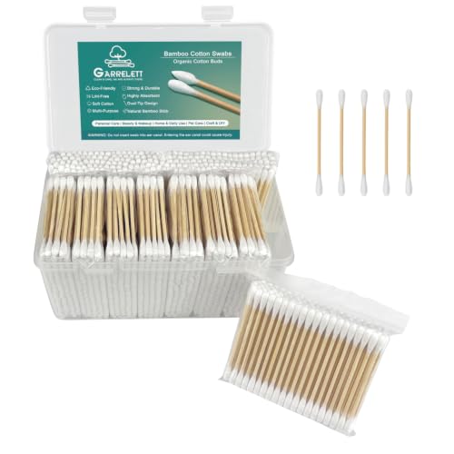 Garrelett 1000 ct Round Double Tips Bamboo Cotton Swabs - Biodegradable Ear & Personal Care