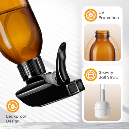4 oz Amber Glass Spray Bottles - 2 Pack, 360° All-Angle Nozzle, UV Protection