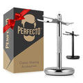 Perfecto Deluxe Chrome Razor & Shaving Brush Stand - Elegant Storage & Drying