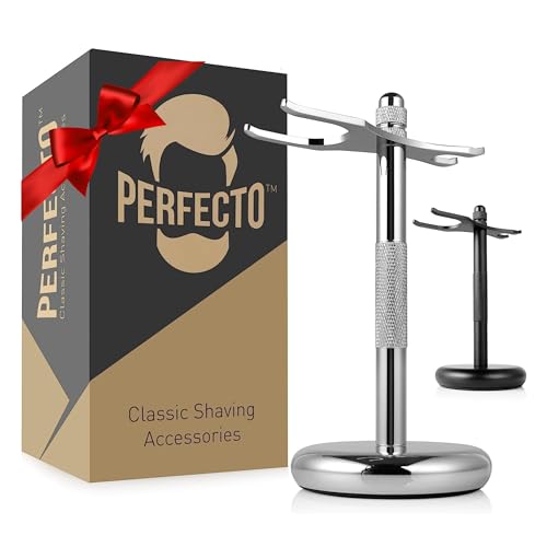 Perfecto Deluxe Chrome Razor & Shaving Brush Stand - Elegant Storage & Drying