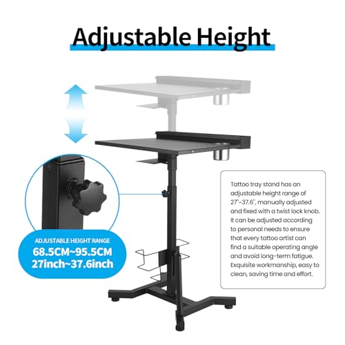 Tattoo Work Station Tattoo Salon Tray Cart Portable Work Table with Detachable Storage Shelf Tattoo Armrest Stand Adjustable Height Tattoo Stand Desk for Tattoo Supplies and Equipment