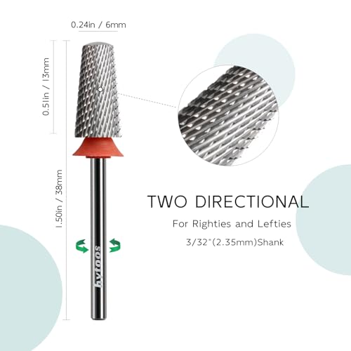 5 in 1 Nail Drill Bits, Fine Safety Tapered Carbide Drill Bits for Nails, 3/32 Electric Manicure Drills Accessories Removal Gel, 2Pcs