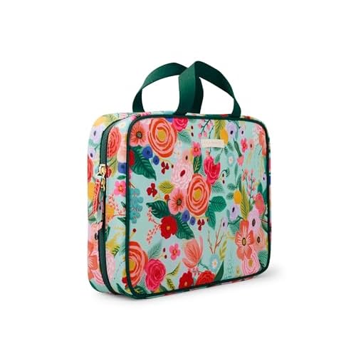 RIFLE PAPER CO. Travel Toiletry and Cosmetic Case | Multi Pocket Makeup Organizer Bag, Zipper Closure, Removable Clear Pouch, Lay Flat Design | Garden Party Pattern