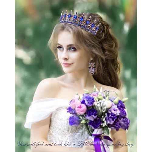 TOBATOBA Blue Tiaras and Crowns for Women, Crystal Wedding Tiara for Bride Queen Crown, Royal Princess Quinceanera Headpieces for Birthday Prom Pageant Halloween Cosplay