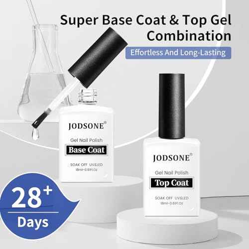 JODSONE 2 Bottles 18ml Top Coat Base Coat Gel Polish Set Compatible for Nail Salon Bright Surface, Girl Gift and At Home DIY Need U V Lamp Curing