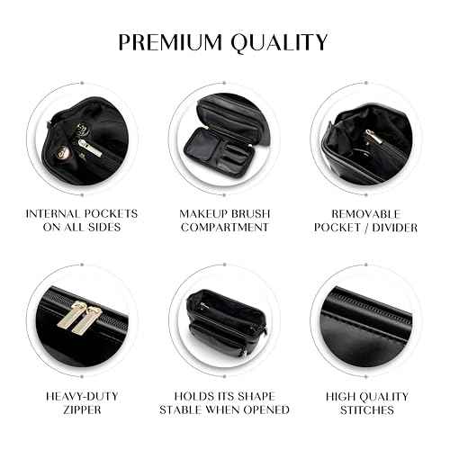 TREND-X Makeup Bag with Brush Compartment, Large Capacity Cosmetic Case, PU Leather Toiletry Bag, Open Flat Cosmetic Storage, Beauty Organizer for Women
