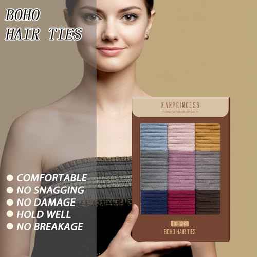 Nylon Hair Ties - No Damage,Strong Soft Cotton Hair Bands Accessories for Thick Hair 100PCS Ponytail Holders for Women Girls