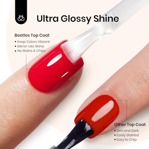 Beetles 2Pcs 10ml No Wipe Gel Base and Top Coat Set, Shine Finish and Long Lasting, Soak Off LED Nail Lamp Clear Gel Top Base Coat Gel Nail Polish Art Design Home DIY Manicure Gifts for Women