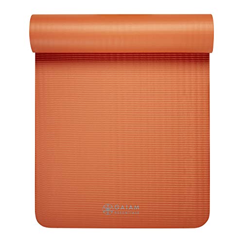 Gaiam Essentials Thick Yoga Mat Fitness & Exercise Mat with Easy-Cinch Carrier Strap, Orange, 72""L X 24""W X 2/5 Inch Thick-10mm