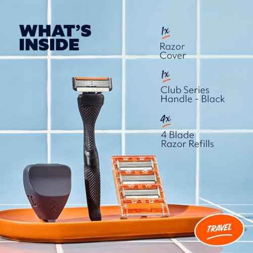 Dollar Shave Club | Travel Shave Set | 4 Swift Rinse Refill Cartridges, 1 Handle, 1 Razor Cover