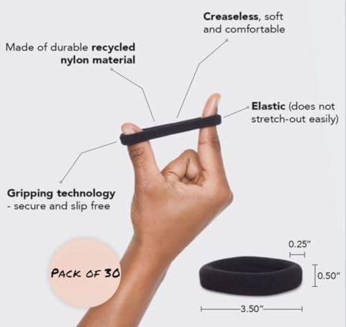Stretchable Nylon Hair Ties No Damage for Strong All-Day Hold - 30 Black Ponytail Holders