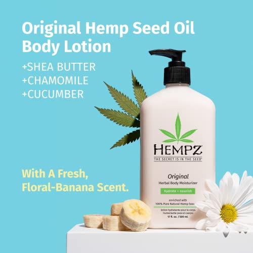 Hempz Original, Natural Hemp Seed Oil Body Moisturizer with Shea Butter and Ginseng, Original Scent, Floral Banana, 17 Fl.Oz ( Packaging may vary )