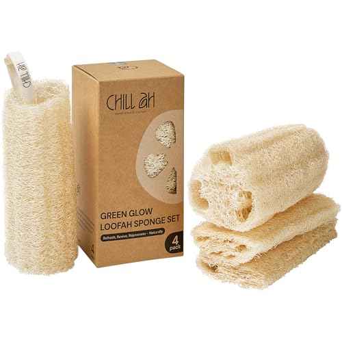 Chill Ah Green Glow Loofah Sponge Set ? 100% Plant-Based, Dye-Free, Biodegradable, Scratch-Free, Handcrafted in Vietnam (2-Pack)