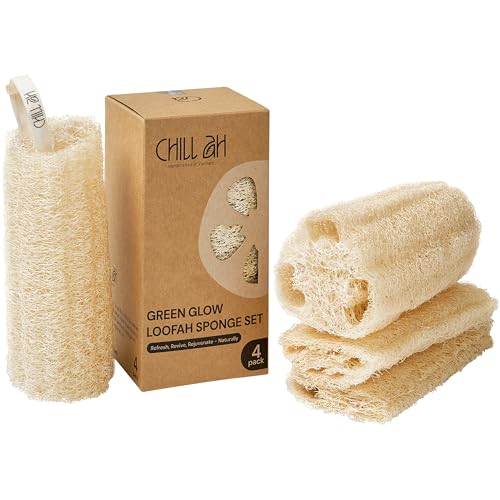 Chill Ah Natural Loofah Sponge 4-Pack – Plant-Based Bath Exfoliator