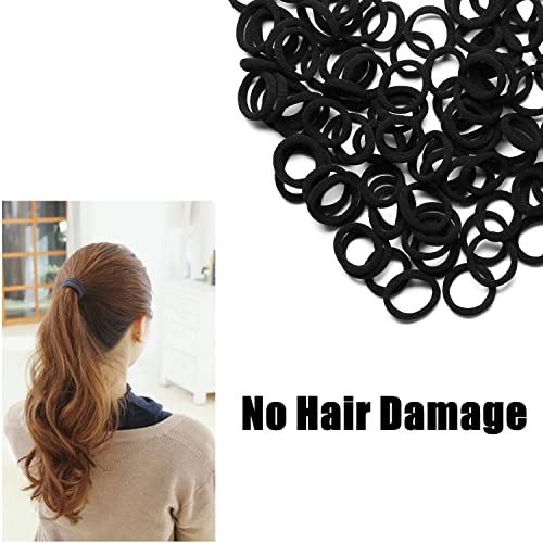 WANBY Mini Black Hair Ties - 100 Pcs Seamless Soft Elastics