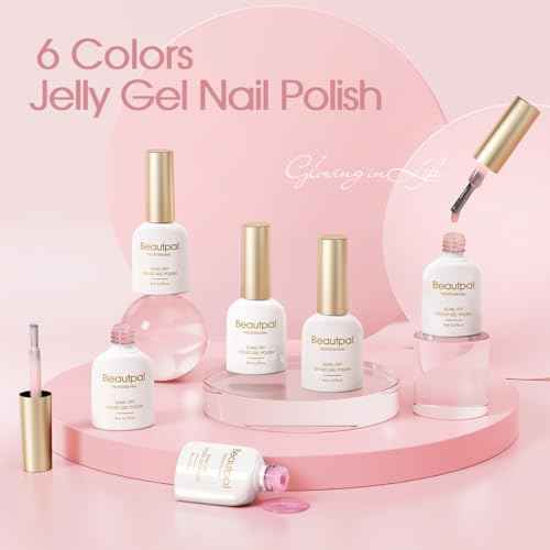 Beautpal Nude Gel Polish Set, 6pcs Jelly Gel Polish Nude Pink Neutral Color Translucent Gel Nail Kits for Salon Gel Manicure and Nail Art DIY at Home 8ml J05