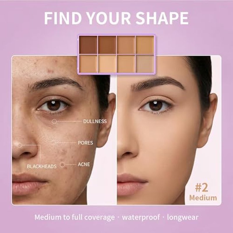 8 Shade Cream Concealer Palette - Full Coverage Matte Makeup