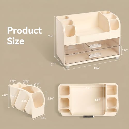 Makeup Organizer with 2 Drawers & 6 Brush Holders | Vanity Storage