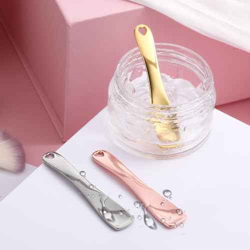 3 PCS Mini Metal Makeup Spatula, Reusable Skin Care Cosmetic Spatula Facial Applicator Tool Beauty Spatula Cosmetic Spatula for Face Mask Cream Lotions Moisturizers(Silver Gold Rose Gold)