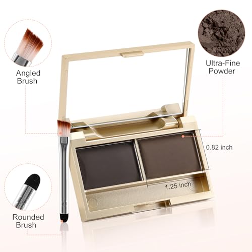 Boobeen Eyebrow Powder Kit, 2-Color Waterproof Palette with Brush & Mirror