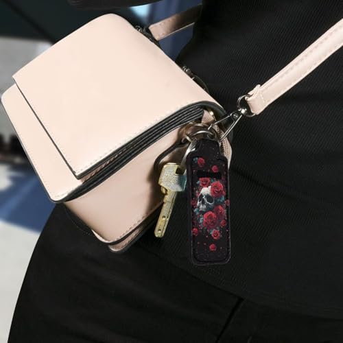 Rose Skeleton Chapstick Holder Keychain with Metal Ring