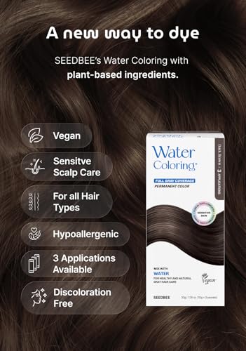 SEEDBEE Dark Brown Water-Activated Hair Dye Kit - 3 Pack, Plant-Based Permanent Hair Color for Gray Coverage, Easy Application