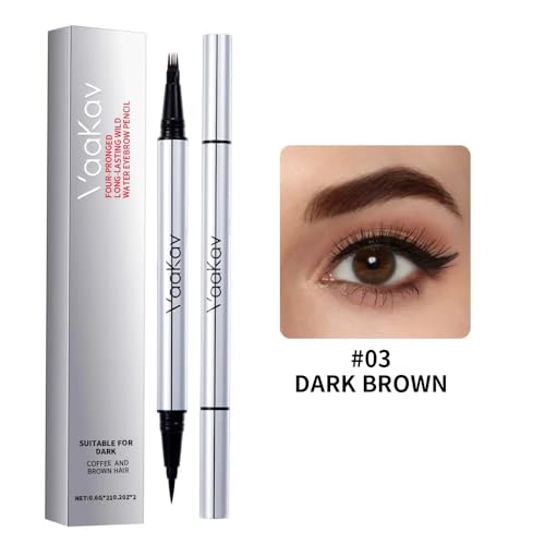 VaaKav Waterproof Eyebrow Pencil 2-in-1, Dark Brown