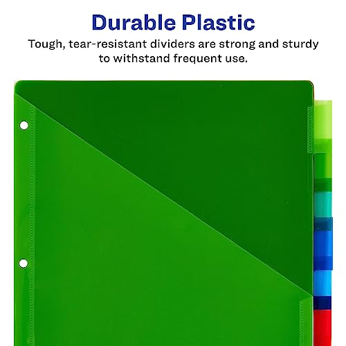 Avery Dividers for 3 Ring Binders, 8 Tab Binder Dividers, Plastic Binder Dividers with Pockets, Insertable Big Tabs, Multicolor, Works with Sheet Protectors, 1 Set (11903)