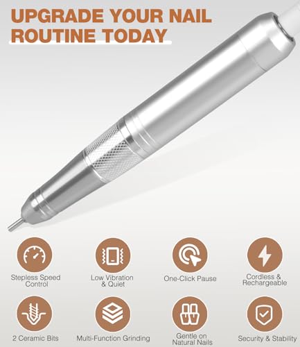 AZ GOGO 40,000RPM Rechargeable Nail Drill - Quiet Portable Efile for Acrylic & Gel Nails