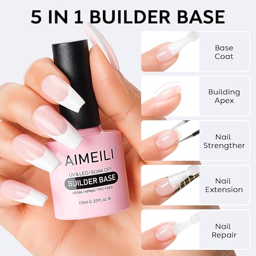 AIMEILI Reflective Glitter Gel Nail Polish, Builder Base and No Wipe Top Coat Set