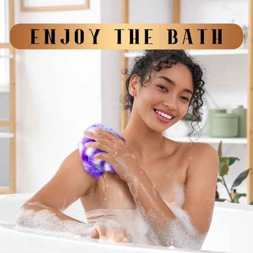 2-Piece African Net Sponge - Real Bath & Body Scrubber for Shower, Deep Cleansing for Sensitive Skin, Gentle Yet Effective for Dry/Acne Skin, Reusable Loofah Alternative (Pink & Purple)