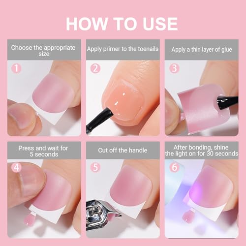 French Square Press On Toe Nails - 150 Pcs Berry Pink Soft Gel Set