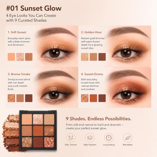 FYNLA Warm Nude 9-Color Eyeshadow Palette - Matte, Shimmer & Glitter Shades for Natural & Glam Looks
