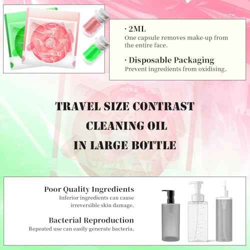 Natural Cleansing Oil Makeup Remover with Jojoba & Rose Oils, Gentle Moisturizing Cleansing Oil for All Skin Types, Individually Travel-Friendly, 2ml 40caps