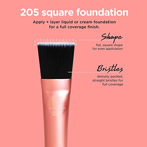 Real Techniques Flawless Base Brush Set With Ultra Plush Custom Cut Synthetic Bristles and Extended Aluminum Ferrules to Build Coverage for Every Makeup Application Need, Orange, 5 Piece