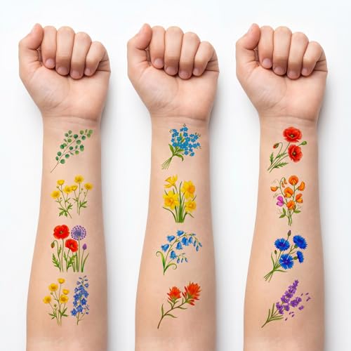 96 PCS Wildflower Temporary Tattoos for Kids
