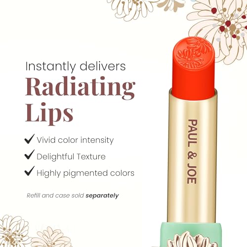 Paul & Joe Moisturizing Lipstick Refill Only, Case Sold Separately, Long Lasting Lipstick for Highly-Pigmented Lip Color, 15 Tropical Girl - Summery Sunrise Orange Lip Stick, 0.10 oz