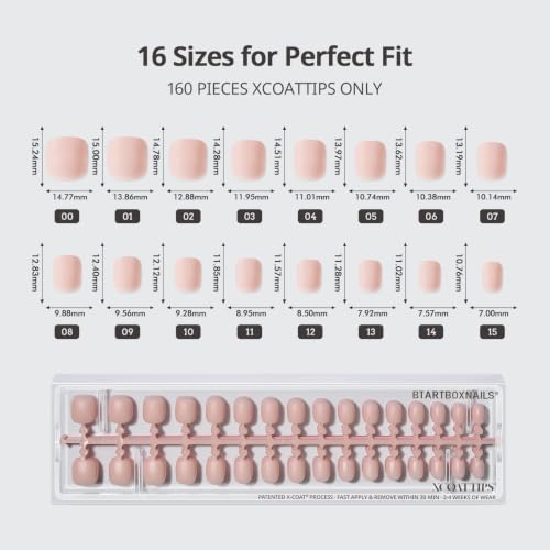 BTArtboxNails Ultra Short Squoval Nude Fake Nails 160 Pcs Press On