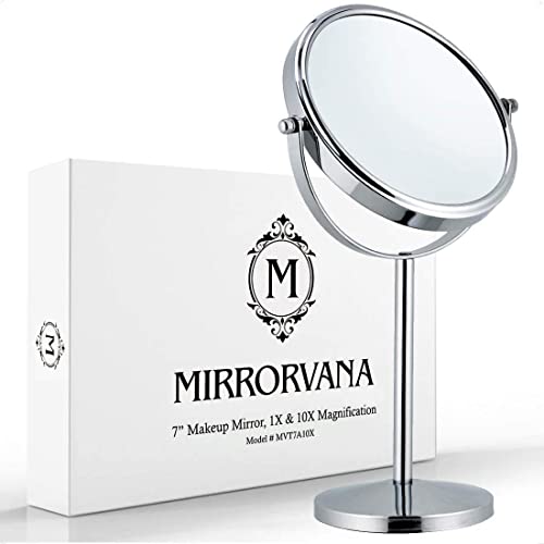 Mirrorvana 10X Magnifying Makeup Mirror - Chrome Tabletop Stand