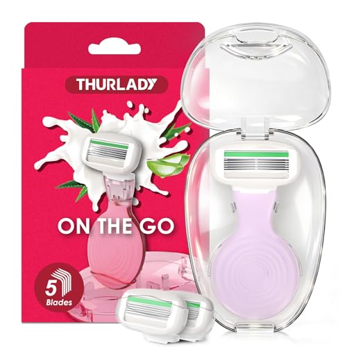 Lavender Travel Razor Kit for Women - 5-Blade, Reusable with Case & Refills