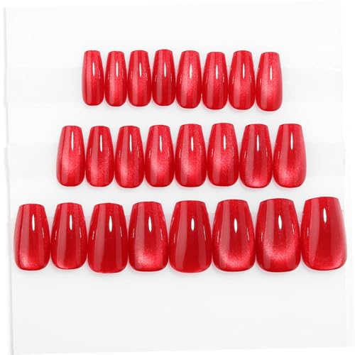 Stbisen C1 Ballet Heatwave Red Coffin Press On Nails with Gel Shine, 32Pcs Reusable Fake Nails Kit