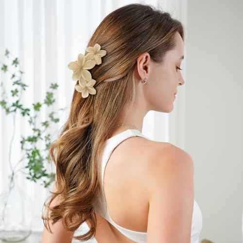 Large Flower Hair Clips for Women, Flower Hair Claw Clips for Thick Hair, Nonslip Hawaiian Hair clips, Cute Jaw Clips, Hair Accessories (yellow, pink, green, black, dark brown)