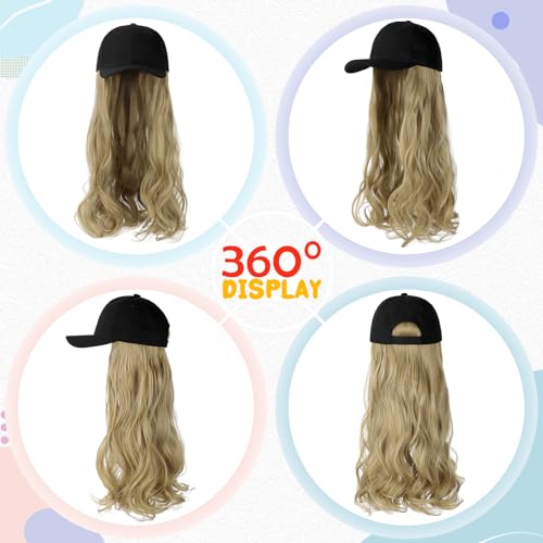 Adjustable Baseball Hat Wig with 24'' Wavy Hair - Black Cap