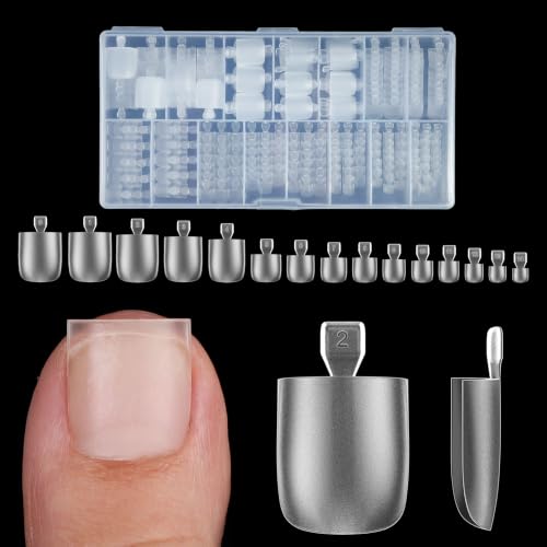 ASONRL 300Pcs Gel Toe Nail Tips Full Cover Square, 15 Sizes Extra Wide Matte Clear