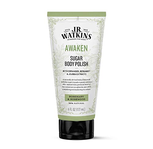 J.R. Watkins Awaken Sugar Body Polish, Rosemary & Rosewood Natural Body Scrub Cleanses, Softens & Stimulates Senses, 6 oz