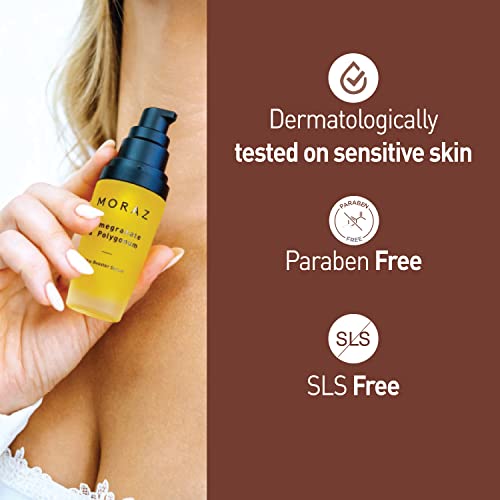 Moraz Skin Booster Vitamin C Face Serum with Pomegranate Extract, Polygonum, Myrtle, Mugwort, Jojoba Oil & Vitamin E ? SLS & Paraben Free Anti Aging Serum ? Antioxidant Glow Serum for Face, 1.1 Fl Oz
