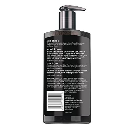 Bioré Charcoal Face Wash with Deep Pore Cleansing, for Dirt and Makeup Removal From Oily Skin, 6.77 Ounce, 3-pack