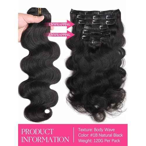 Lacer Body Wave Clip in Hair Extensions, 20 Inch 7 Pcs 120g Wavy Clip in Extensions for Women Grade Brazilian Virgin Human Hair Natural Black 20 Inch