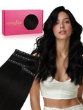 WENNALIFE 3PCS Butterfly Weft Hair Extensions Human Hair 14 Inch Black - Reusable Seamless Sew-In